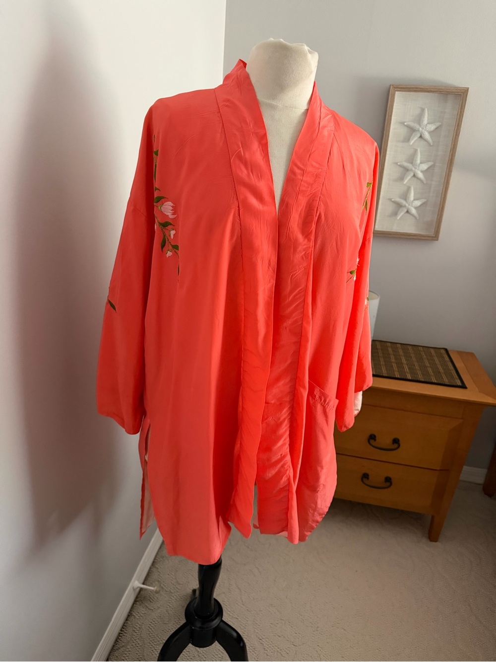 Vintage 1960s Japanese Kimono Duster with embroidery free People - Picture 8 of 12
